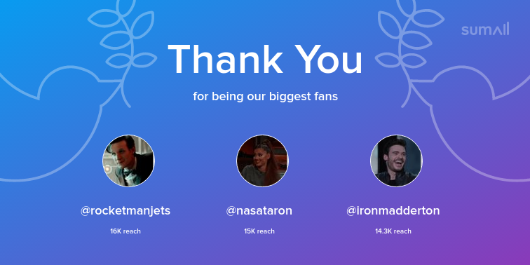 rosiecoloredboy's tweet photo. Our biggest fans this week: rocketmanjets, nasataron, ironmadderton. Thank you! via https://t.co/SiTbs9EXo8 https://t.co/YFUHTG5aai