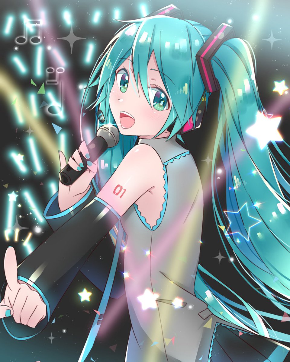 初音ミク 「歌うよーー!!✨ 」|すぽのイラスト