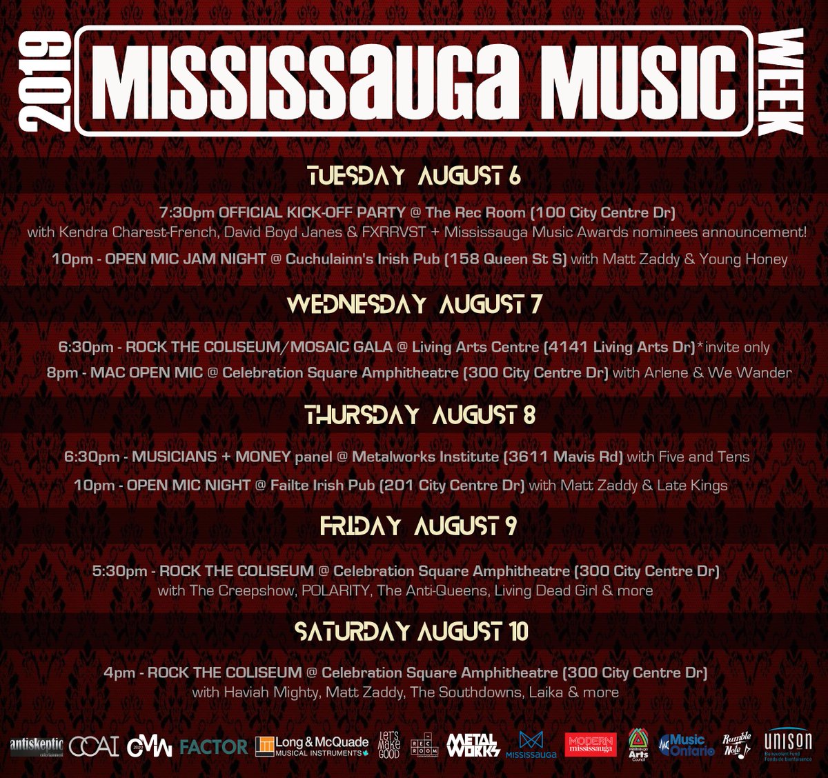 Mississauga_M's tweet photo. Mississauga Music Week 2019!!!

With the support of #CCAI @SaugaCulture partners @LongMcQuade @TheRecRoomCa @metalworksARTS collaborators @antiskepticent @CMW_Week @FACTORCanada #LetsMakeGoodProductions @mdrnmississauga @MissArtsCouncil @MusicOntario #RumbleNote @UnisonFund ! https://t.co/WpJ2qjhLjS