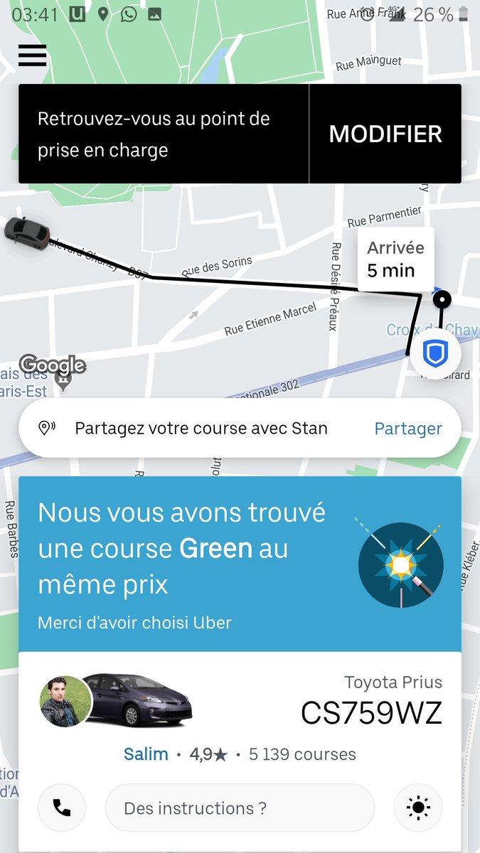 rafastav's tweet photo. QUATRE UBER DIFFERENTS EN 5 MIN @UberFR #Uberarnaque https://t.co/R0DHlSlmJB