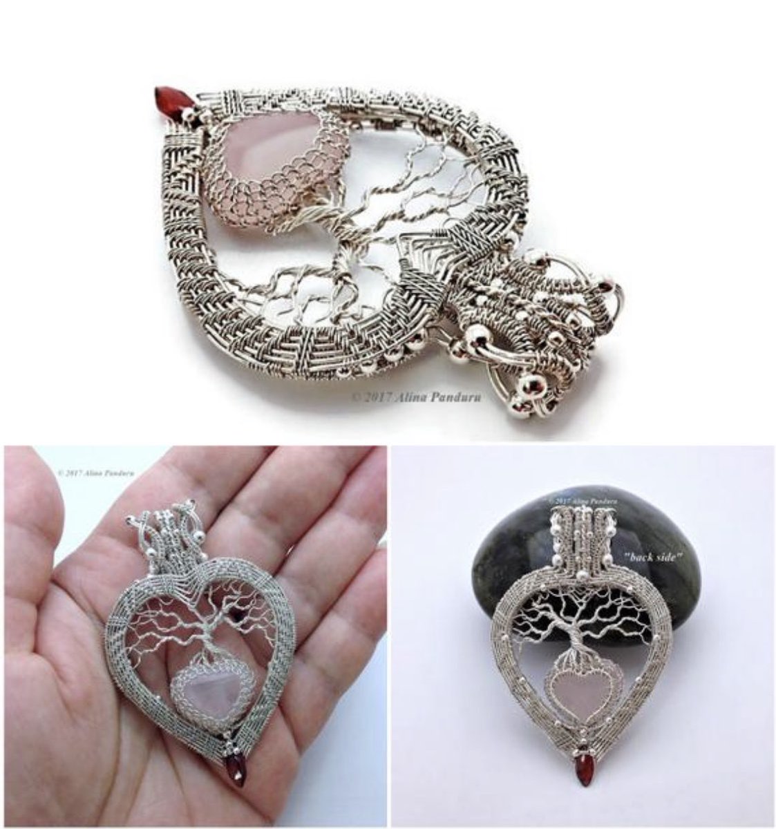 AlinaPanduru's tweet photo. One of My High End Original Jewelry Designs: Double Sided heart shaped pendant, made of sterling silver wire and beads, natural Pink Quartz gemstone heart cabochon and Red Garnet briolette.
SOLD !!! 💖💕
#IFB 💖I Follow Back💖
#HighEndJewelry #AlinasStudio #AlinaPanduru https://t.co/J1NDwZwLnR