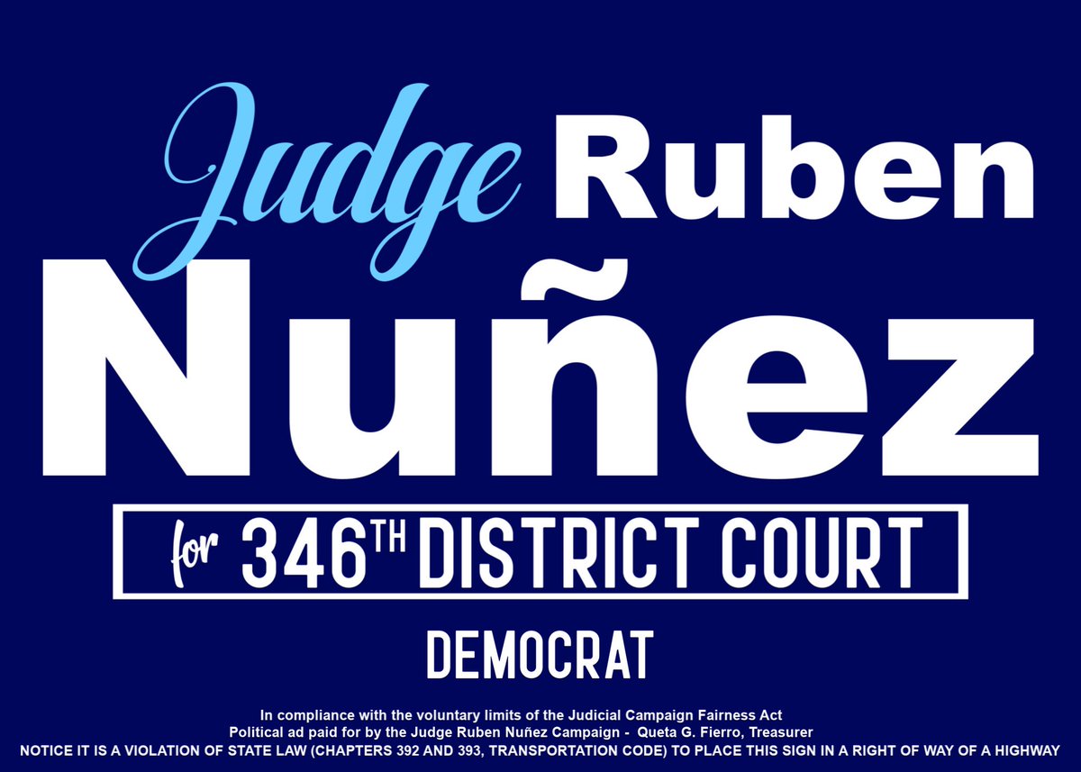 JudgeNunez's tweet photo. @JudgeNunez -- I am running for judge of the 346th District Court. Please consider donating to my campaign by clicking on the https://t.co/HaGo1bQZqA link below.  Thank you.  Ruben Nunez  

https://t.co/2169QWU6k3 https://t.co/XRUtueHsKT
