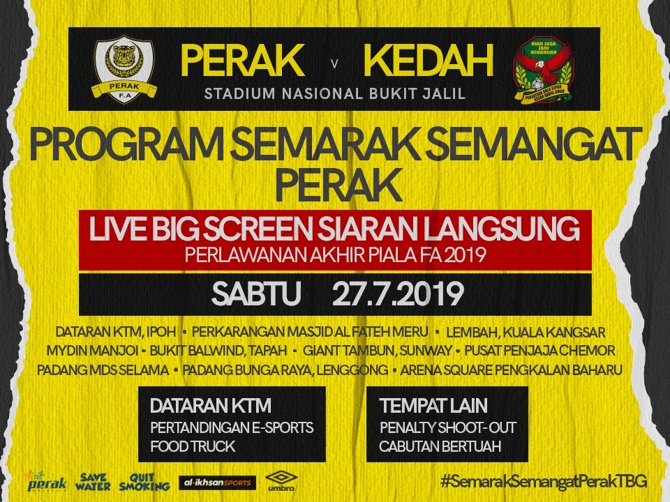 PerakFA's tweet photo. #Final #ShopeePialaFA2019
• Dataran KTM, Ipoh
• Perkarangan Masjid Al-Fateh Meru
• Lembah, Kuala Kangsar
• Mydin Manjoi
• Bukit Balwind, Tapah
• Giant Tambun, Sunway
• Pusat Penjaja Chemor
• Padang MDS Selama
• Padang Bunga Raya, Lenggong
• Arena Square Pangkalan Baharu https://t.co/g2w6OiW31K