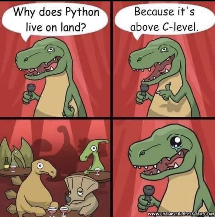 sx_tech's tweet image. Why does Python live on land? 

Because it’s above C-level! 😂#WomenWhoCode #ilovecode