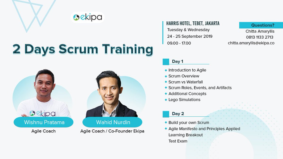 2 Days #scrum #Training is back! Let's learn the basics of scrum and involve in exercises to bring them into practice. You’ll learn the materials you need to start your assessments for the certification. Limited slot, book your seat now!