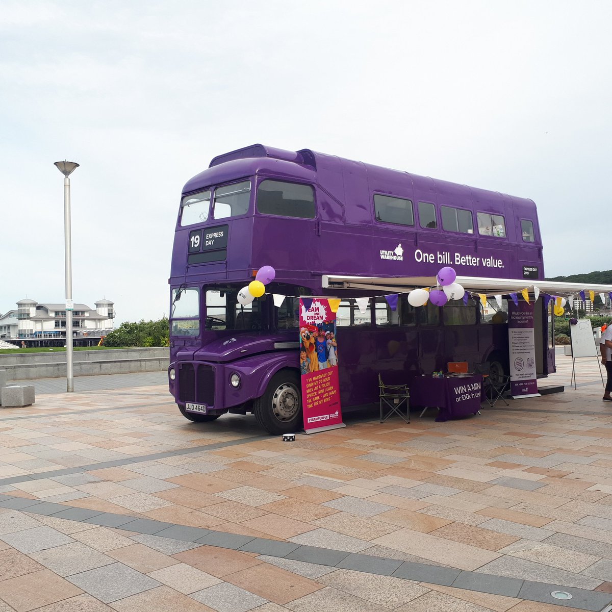 DrewTur60600586's tweet photo. Utility Warehouse big purple bus weekend at Westons,

 Utility warehouse big purple bus   near the pier come enter kids drawing competition win a mini &amp; save money on your bills https://t.co/Q7LjWQ8KOE