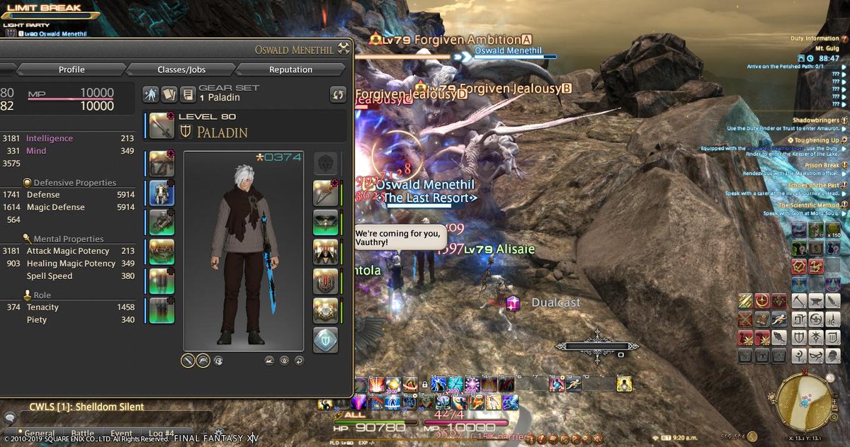ashenblossom's tweet photo. This is what I did today. I put on the gear I had for Mt. Gulg, I took off my shield, and I decided "Hey, Alphinaud. Can you keep me alive." I should've taken more screenshots to describe my run, but. It's actually very doable. #FFXIV #NoShield #Shadowbringers https://t.co/NK15khOWTH