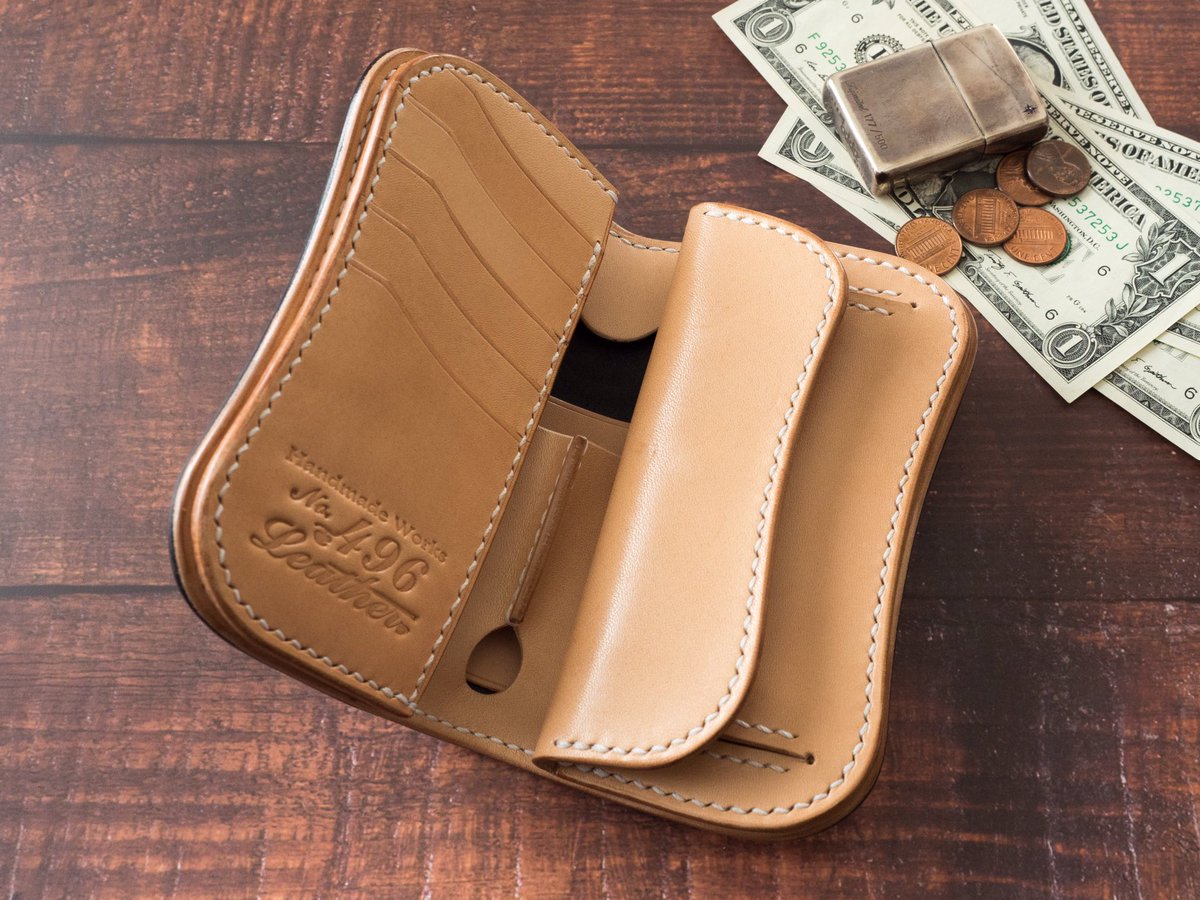 No.496レザー 曲線ミドルウォレット 受注制作】ショートウォレットby