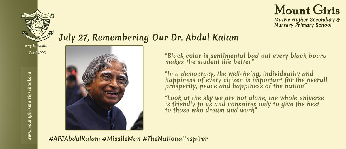 MountGiris's tweet photo. July 27, Remembering Our Dr. Abdul Kalam #apjabdulkalam #missileman #thenationalinspirer #mgm #mountgiris #majesticmountgiris #inthenameofmountgiris #ilovemountgiris #mountgirianscommunity https://t.co/WeZfvj9khw
