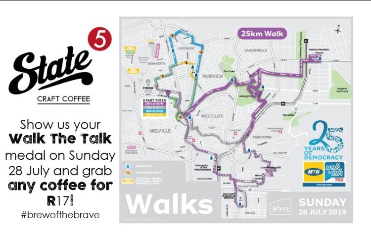 Chantz_'s tweet image. #MTN702Walk If you are doing the Walk The Talk on Sunday why not grab a coffee from State 5 Gleneagles Road, Greenside for only R17!! 
Show us your medal to qualify 🏅
