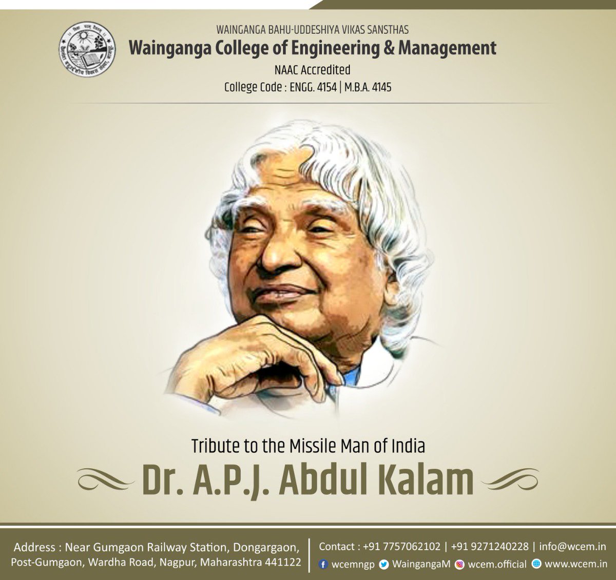 WaingangaM's tweet photo. #MissileManofIndia #APJAbdulKalam #WCEM #Engineering https://t.co/TZzo6DmpsI