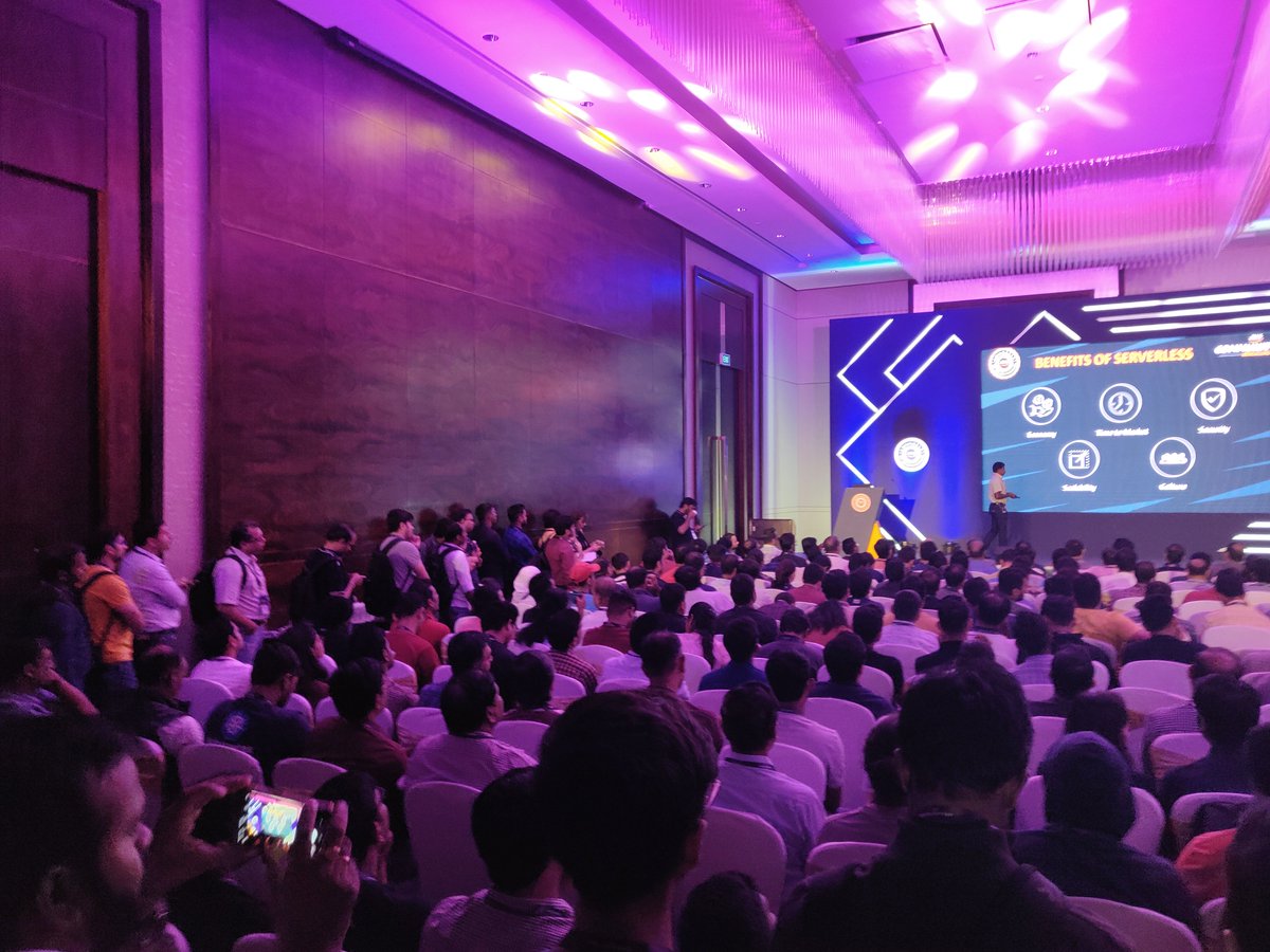awsugblr's tweet image. Jam packed room with over 200+ folks attending track one here at AWS Community Day - Bengaluru 

Session: Serverless Architecture - The future of Cloud Computing by Palanisamy C. 

#GoServerless 🚀

#aws #awscommunityday #serverless