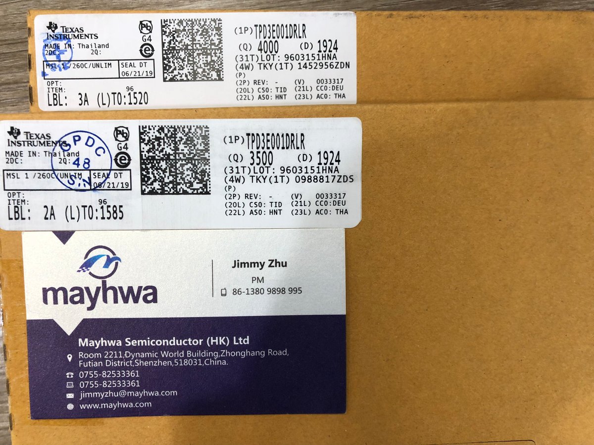 izhukaiying's tweet image. #TEXASINSTRUMENT

#STOCKSUPPORT

#INDEPENDENTDISTRIBUTOR

#IOT

MPN:TPD3E001DRLR

Email:jimmyzhu@mayhwa.com

Wish you have a good weekend！