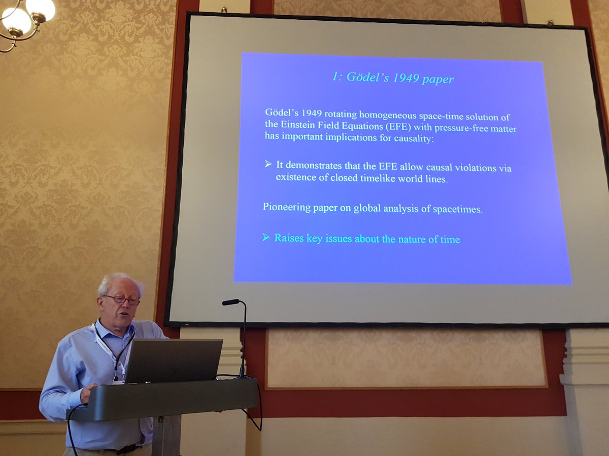 vclaTUwien's tweet photo. #Time4Goedel Keynote by George Ellis "Gödel, Time, and the Evolving Block Universe" provides examples of the work examining the space-time relationships and how this contributed to Penrose Hawking Singularity Theorems.
#Vienna #Gödels #sciencetwitter #Physics #Mathematics https://t.co/aLgPMfScp5