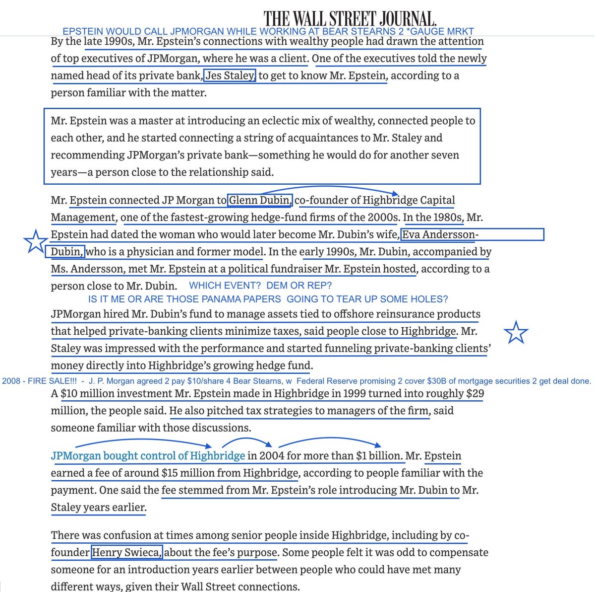 Offshores WhoresJPMorgan hires Dubin'sHighbridge Capital Mgnt2 mng assets 2 offshore reinsurance products,which helped minimized taxes 4 clientsStaley eventuallyfunneled private-banking clients' money directly N2 Highbridge's hedge fun. #PanamaPapers #ParadisePapers