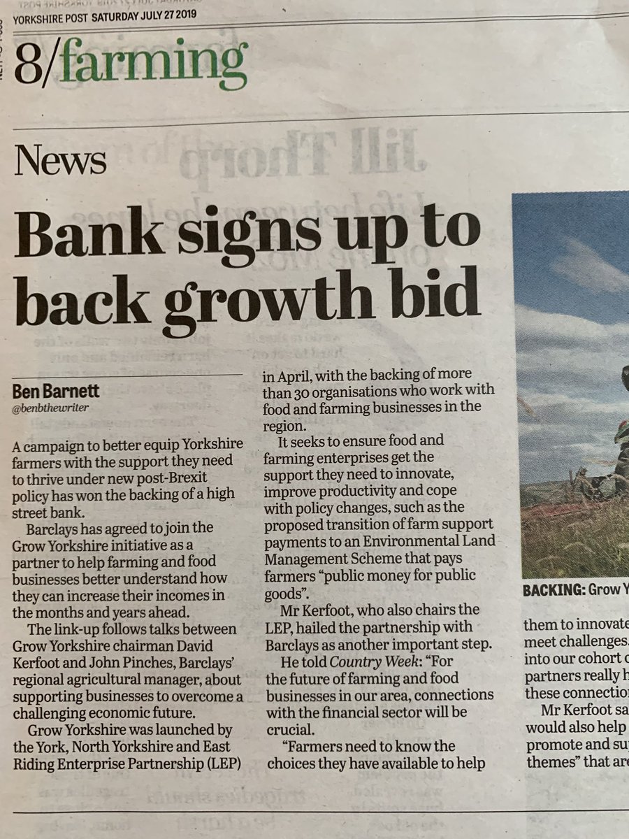 Great support from @benbthewriter & @yorkshirepost for @growyorkshire1 campaign who consistently make their readers aware of effort to support region post Brexit @bizinspiredgrow @CLANorth @NFUnortheast @FeraScience @local_food @karen_swainston @barclaysuknews #ruralpowerhouse