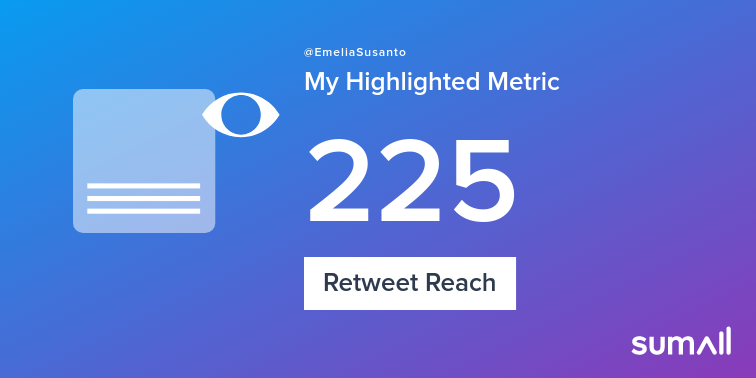 EmeliaSusanto's tweet photo. My week on Twitter 🎉: 3 Likes, 2 Retweets, 225 Retweet Reach. See yours with https://t.co/be6JJRXnjW https://t.co/vDtiSzjpR3