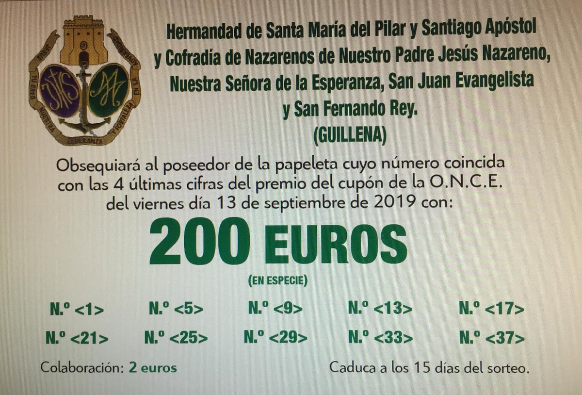 Esperanza_hdad's tweet photo. Ya está aqui el super sorteo de Feria. 200€ a la papeleta premiada. Solo 2€. 
¿Y si te toca? https://t.co/WHNT4k1pzq