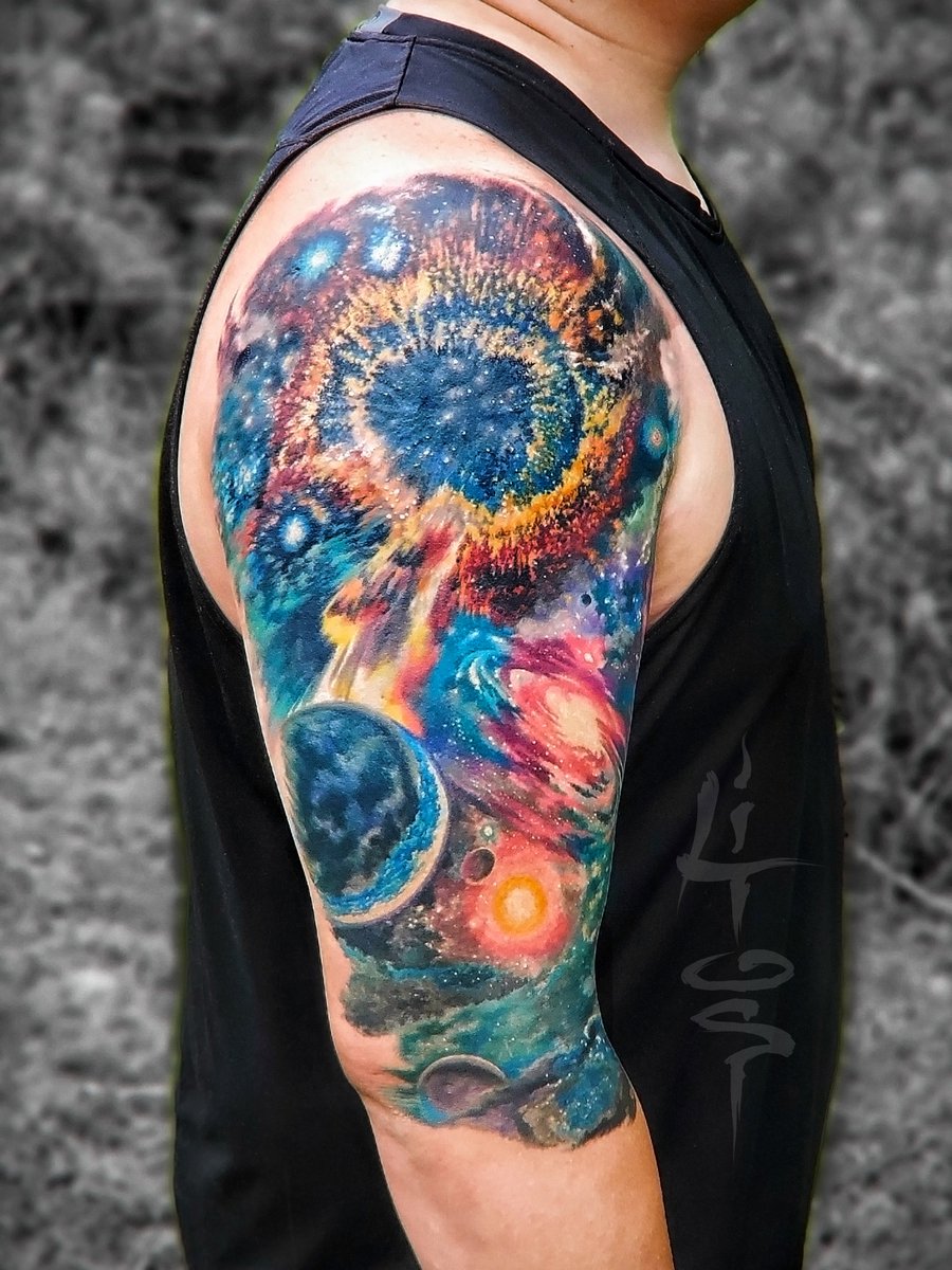 Out of Space Travel by LITOS #tattoo #instagood #tampa #TampaBayFL #trinity #artist #tattooartist #summer #color   #floridatattoo #floridatattooartist @forbiddenimagestattoo @hivecaps @luckysupply @Saniderm @empireinks @BishopRotary @WorldFamousInk