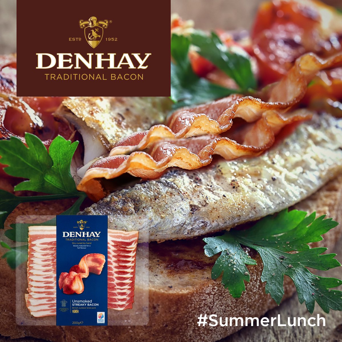 Delicious sardines with basil and tomatoes offer flavours of the Med along with our own tasty, Award Winning Denhay bacon made in the luscious West Country make this a step above all other sandwiches. Available at Waitrose &amp; Partners Visit tiny.cc/5dfcaz for recipe