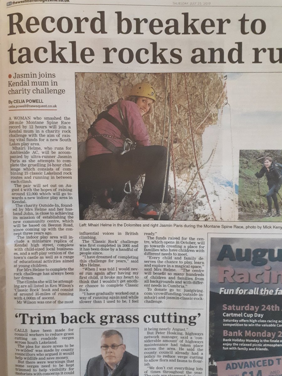 Lovely article by Celia Powell at the Gazette. Must apologise to @HelmHill though! I run for Helm and not Ambleside!!! Poor Celia is mortified to make such a GRAVE misprint!!! Please support our #classicrockchallenge for an excellent Kendal based charity 
justgiving.com/crowdfunding/o…