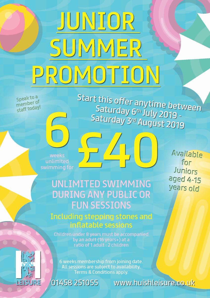 Only 1 week left to take advantage of our Junior Summer Promo

Sign up anytime before Saturday 3rd July and get 6 weeks of swimming from joining date for just £40

Includes swimming during the public, float fun, stepping stones, and inflatable fun sessions.

Call us for more info