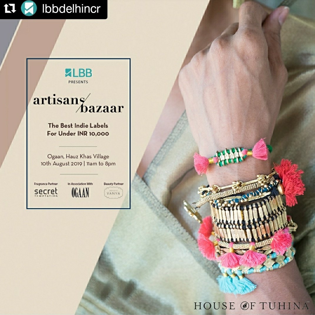 HouseOfTuhina's tweet photo. #LBB presents #HouseOfTuhina @ArtisansBazaar2019 in association with #Ogaan-HKV 10th August #lbbevents #HOT #eventalert #delhishopping #jewellery#handmadeluxury https://t.co/xNvcMCf4d3