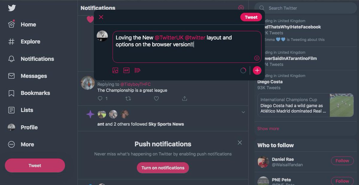 TidyboyTHFC's tweet image. Loving the New Twitter layout and options on the browser version!! Wonder if you can do this on the app? #twitter #newtwitterlayout