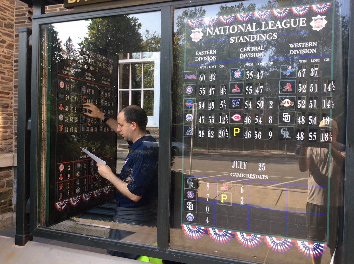 There is a village in America (we’re not a city .@nytimes) where the baseball standings are updated on a board downtown every day. That makes us smile. 🇺🇸 #wearecooperstown #notacity
