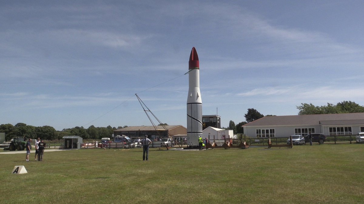 wightaviation's tweet photo. Our replica Black Arrow rocket underwent it's 1st successful raise to the vertical position this week, all went extremely well and is looking fab even with the temporary nose cone. It's back on the ground again now, but it'll be on display again soon. https://t.co/Jd29e7ZLTN