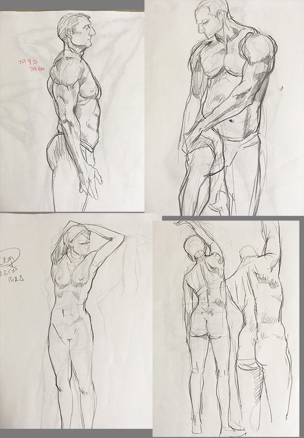 7月の加藤公太先生の「スケッチで学ぶ美術解剖学」に参加。体格の良い男性モデルさんは筋肉の流れが比較的追いやすかったが、自分には骨格や筋肉の知識がまだまだ乏しいので女性モデルさんはとらえるのが難しかった。先生のお話は楽しく勉強になるので機会があればまた参加したい  #KATOアナトミー 
