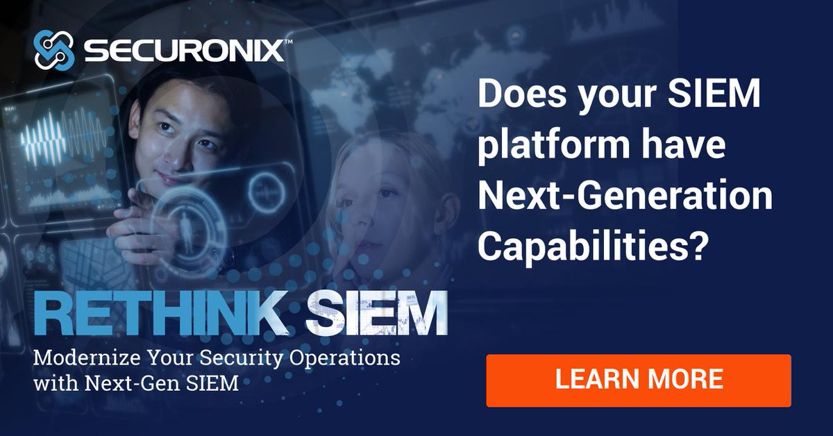 drewm2775's tweet photo. Does your #SIEM platform has Next-Generation Capabilities?
Modernize Your Security Operations with @Securonix #NextGenSIEM
Learn More : https://t.co/sqj6BdGROm https://t.co/aPbf49ZaO7