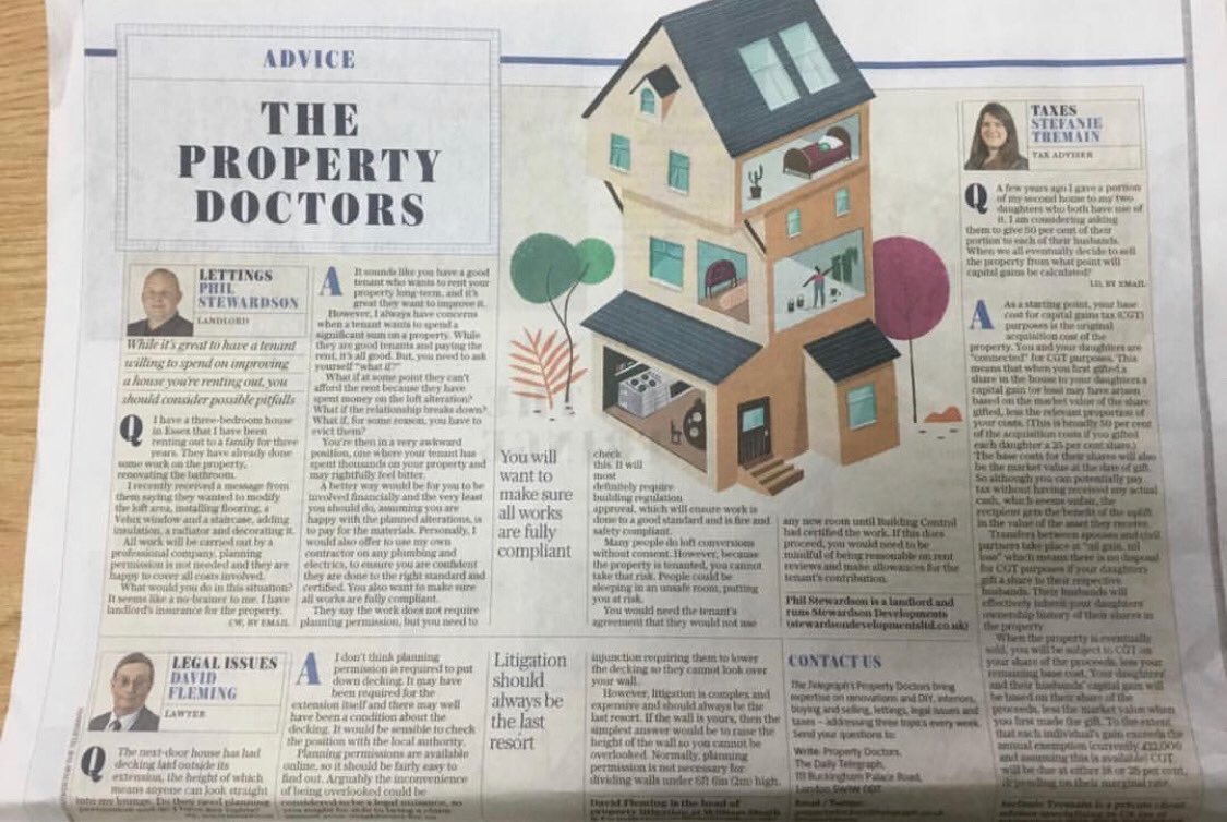 PhilStewardson's tweet photo. #PropertyDoctors  today in the #DailyTelegraph with a question about whether #tenants should do their own improvements . property #letting #rental #buytolet #landlord #realestate #build #construction #investment https://t.co/R6vFnERO4l