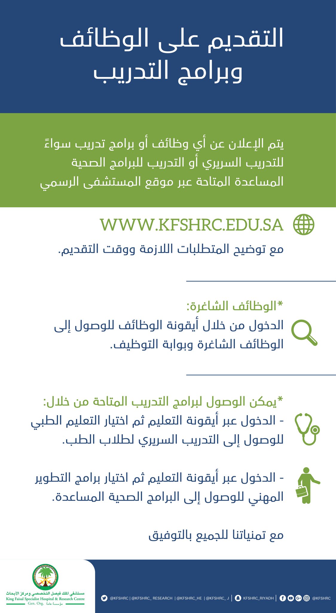 مستشفى الملك فيصل التخصصي بالرياض On Twitter طريقة التقديم على الوظائف أو برامج التدريب في مستشفى الملك فيصل التخصصي ومركز الأبحاث أنفوجرافيك