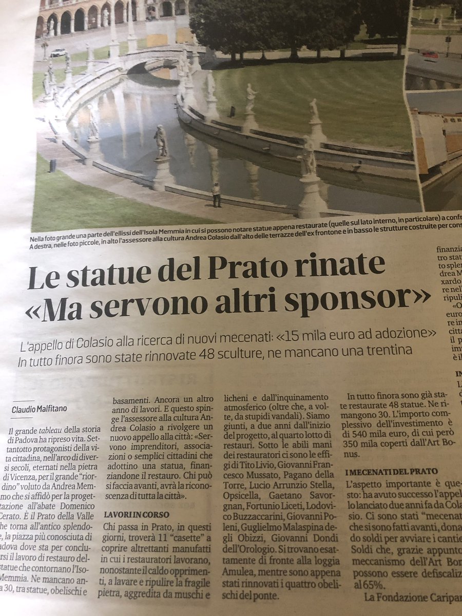 Anche <a href="/OrdineAvvPadova/">OrdineAvvocatiPadova</a> tra i mecenati del #prato della Valle a #Padova. Ha contribuito al restauro della statua di Marco Mantova Benavides. <a href="/mattinodipadova/">il mattino di Padova</a> <a href="/claudiomalfi/">Claudio malfi</a> <a href="/F_RossiTweet/">Francesco Rossi</a> <a href="/ArnauLeonardo/">Leonardo Arnau</a>