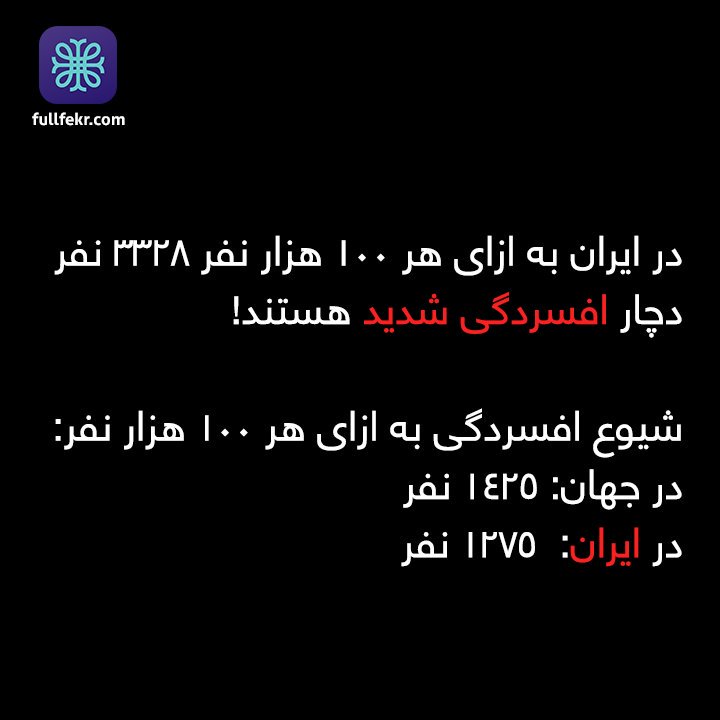 fullfekr's tweet photo. چرا ایران از کشورهای نخست افسرده دنیاست؟
#افسردگی #افسردگی_در_ایران #مشاور_خوب #مشاوره_آنلاین_روانشناسی https://t.co/5quGE3IeI8