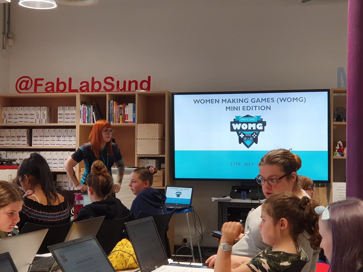 Eagle_Lab_NEast's tweet image. Supporting @WOMGNE with our fabulous hosts @FabLabSund. Making a 2D platformer with collectables, sounds animation plus a host of extras for the young women to enjoy. #bringinggirlstogames