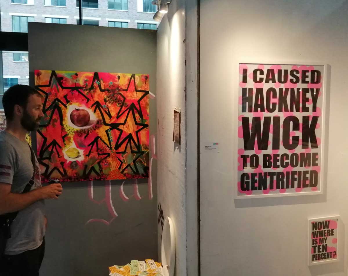 Sean Worrall (@sean_worrall) on Twitter photo "The Hackney Wick Pomegranate" painting (100cm x 100cm, acrylic on canvas) at last night's opening of the 10th #HackneyWicked. The group show is one of many shows, events and open studios that are defiantly happening in amongst all the gentrification this weekend <a href="/Hackney_WickED/">Hackney WickED</a> "The Hackney Wick Pomegranate" painting (100cm x 100cm, acrylic on canvas) at last night's opening of the 10th #HackneyWicked. The group show is one of many shows, events and open studios that are defiantly happening in amongst all the gentrification this weekend <a href="/Hackney_WickED/">Hackney WickED</a>