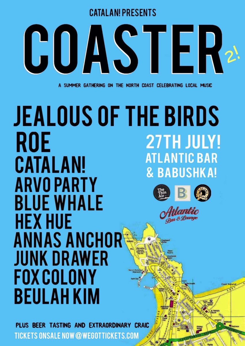 If you are in any way Northernly this evening, buachaillí agus cailíní, you could do a whole lot worse than hitting up Coaster in Portrush. Hosted by @EwenCatalan and featuring some mighty acts including <a href="/BlueWhaleBand_/">Blue Whale</a>, @arvoparty and <a href="/hexhue/">ʜ ᴇ x ʜ ᴜ ᴇ</a>