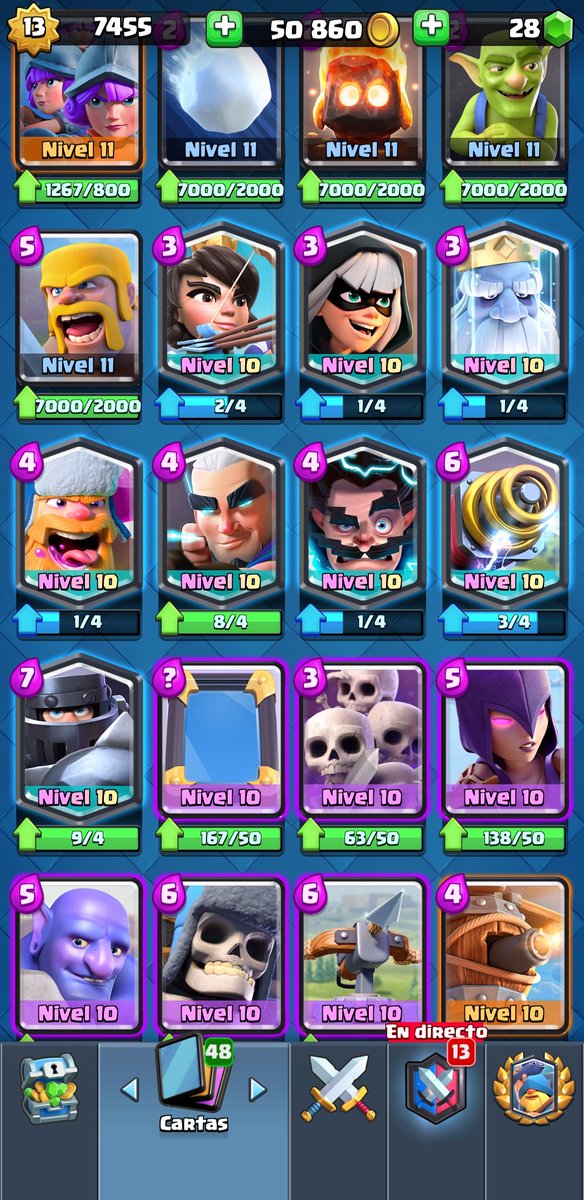 Vendo cuenta de cr y brall stars 150€ las dos 6365 de record 15 victorias,gran desafio casi 80.000 cartas ganadas y la de brall tiene 6000 interesados md paso mas fotos por ai no vendo cuenta por separado solo el pack