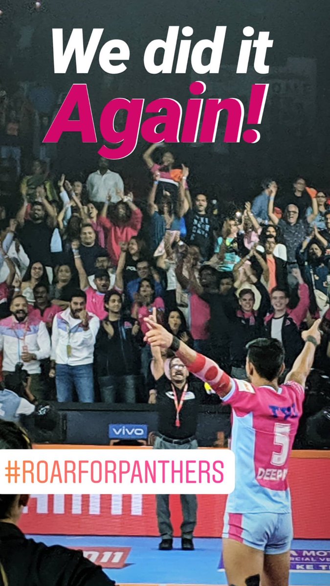 TasnimaKTastic's tweet photo. My #TripleAs💝 at the @ProKabaddi match today. Congratulations @juniorbachchan and @JaipurPanthers on the win! https://t.co/t01Wv7z6Ui
