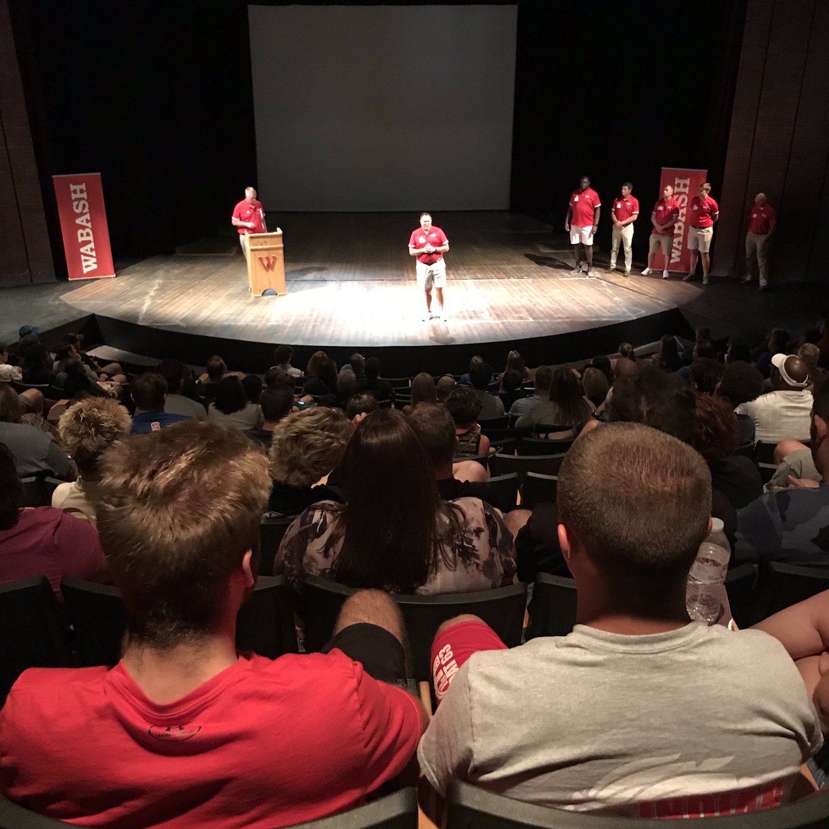 wabashhoff's tweet photo. Football staff in front of an impressive and huge group of football prospects. @WabashCollege @WabashFB https://t.co/CllcCRXuKI
