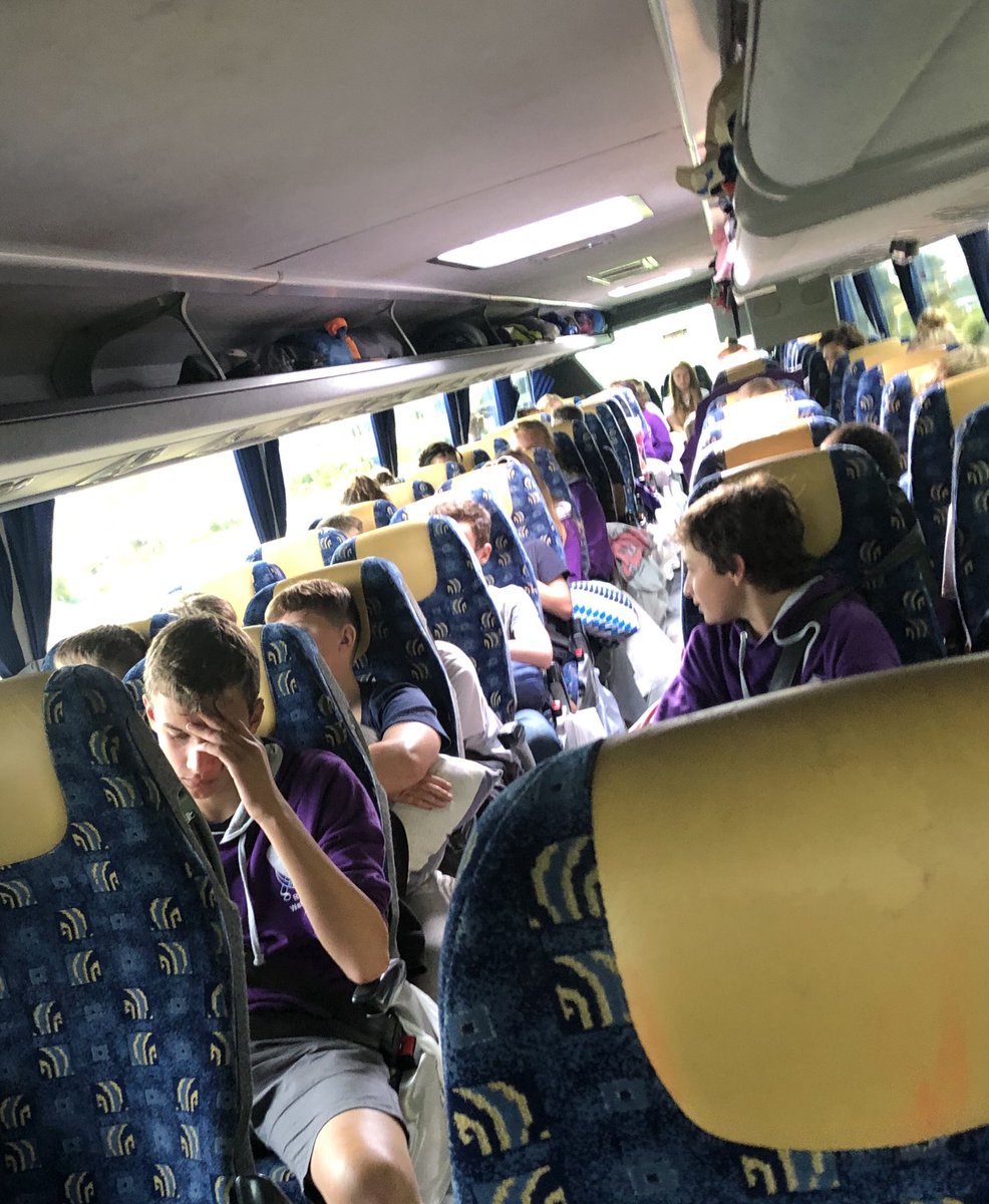 TRocks2019's tweet photo. All aboard for the drive home 🚌 Time to get comfy, watch a film and hopefully sleep!🤞🏼There will be pitstops on route before the ferry at Calais ⛴🇫🇷 #seeyoutomorrow #teamrockley2019 #twynham https://t.co/eR4dXwDn04