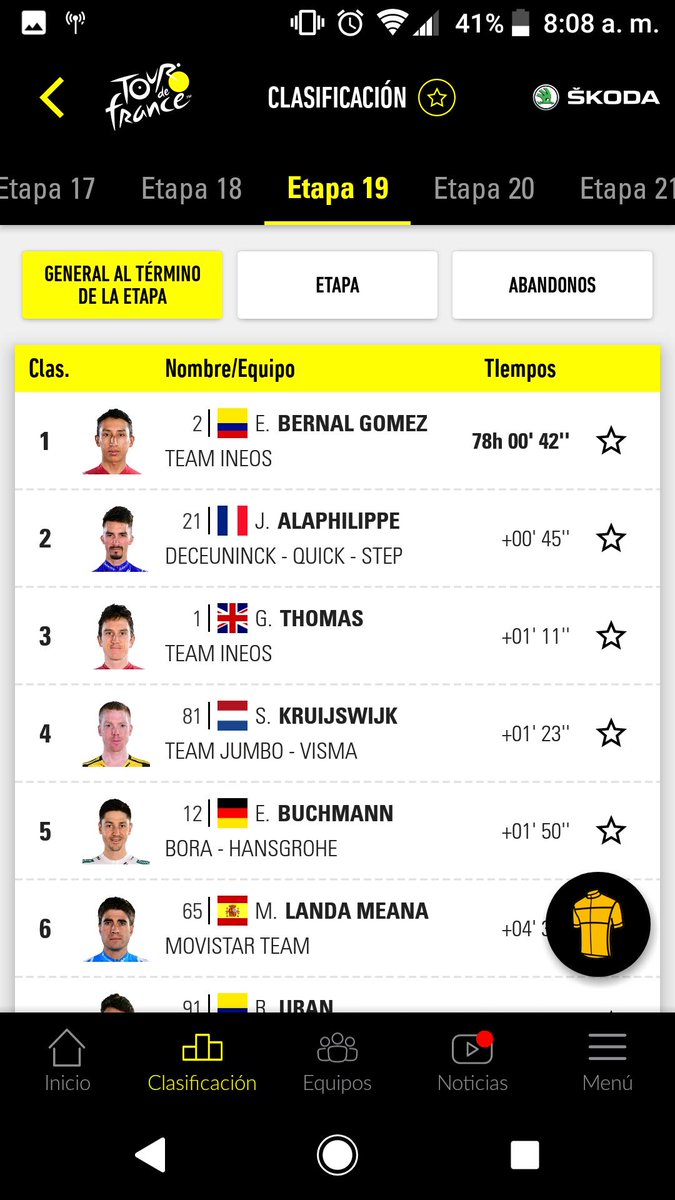 Gustavocortes's tweet photo. @mario_sabato @victorhugopenag #TDFxESPN #tourxESPN en la app oficial también sale a 45 segundos, saben porque si ayer estaba a 48 https://t.co/okMLQUd1RC