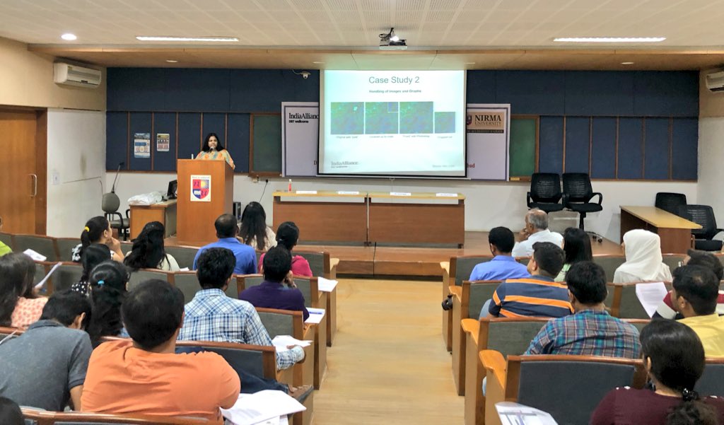 India_Alliance's tweet photo. .@India_Alliance #SciComm101 workshop reached the banks of Sabarmati yet again;this time graciously hosted by @NirmaUniTweets.PhD students from in&around #Ahmedabad participated in active learning & discussions on responsible #scientificconduct & effective #ScienceCommunication https://t.co/jXWAYJPDeZ