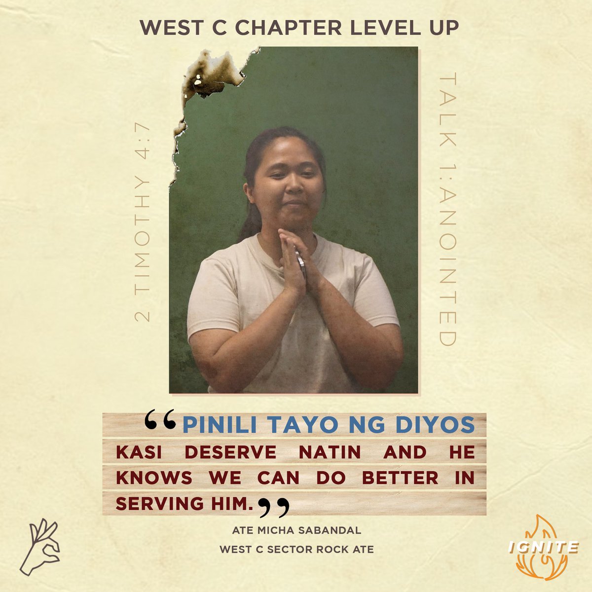 cfcyfcmmwestc's tweet photo. Ate Micha reminded us that we are chosen and anointed. Despite of our shortcomings and unworthiness, God never gets tired of reminding us that we are loved and we deserve His grace.

#IgniteWithWestC
#YFCWestCChapterLevelUp
#WhereChristIs https://t.co/CH6IaSj9Kt