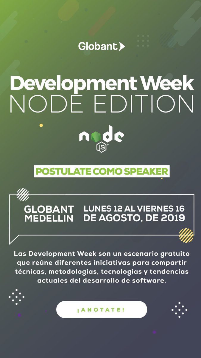 anamariasosam's tweet image. Tendremos #NodeWeek en @Globant ‼️

Es la oportunidad para que compartas tu conocimiento 🤯

CFP ⬇️⬇️⬇️
bit.ly/C4SNODE

¿Quién se anima? 💚✨