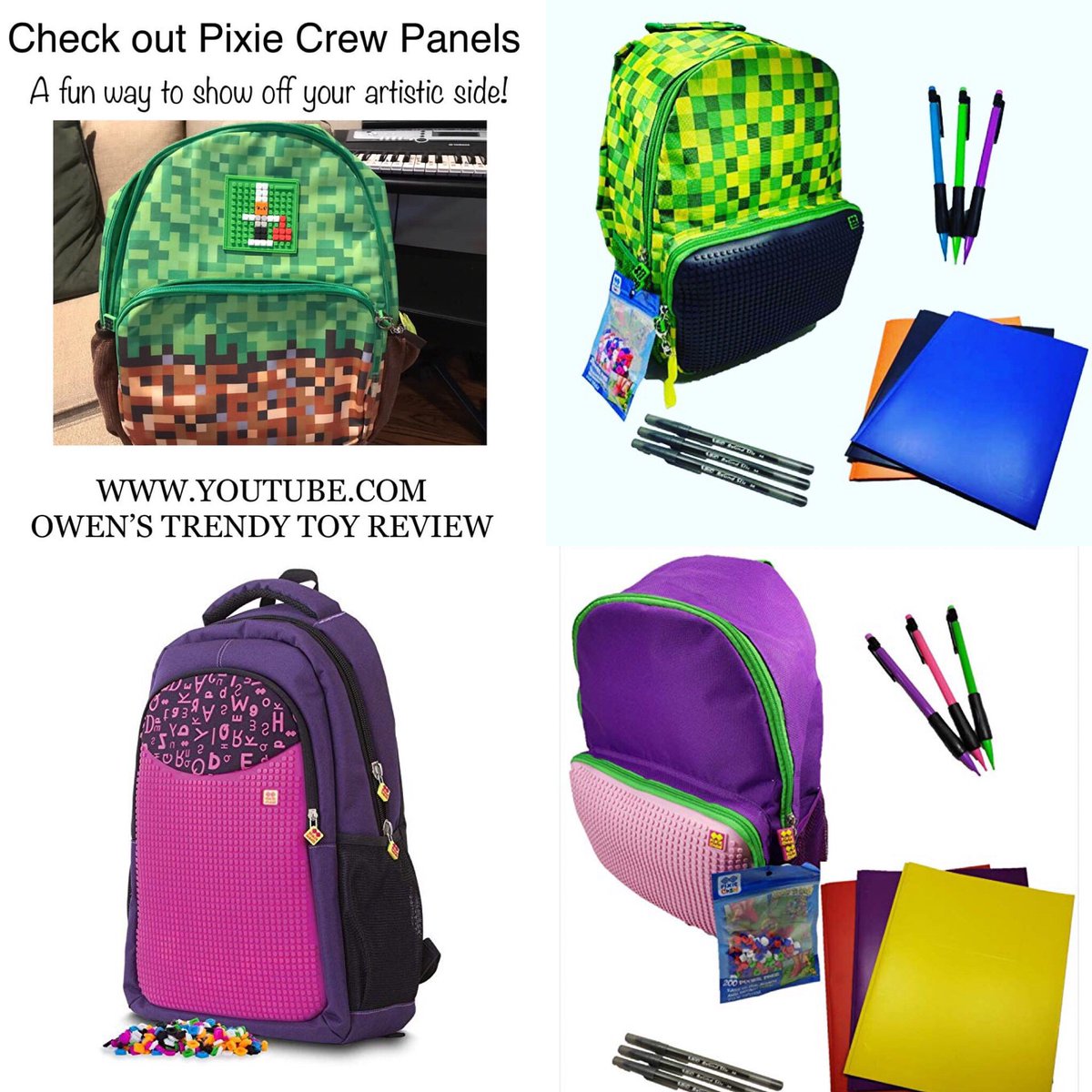 OwenTrendyToys's tweet image. Pixie Crew is a great product where kids can attach panels to their favorite items or buy products with panels already built into them.  Then they use pixels to create their own artwork.  See Owen’s review here: youtu.be/ipgKjYa6BsA
 #pixiecrew #art #minecraft #toys #bookbag