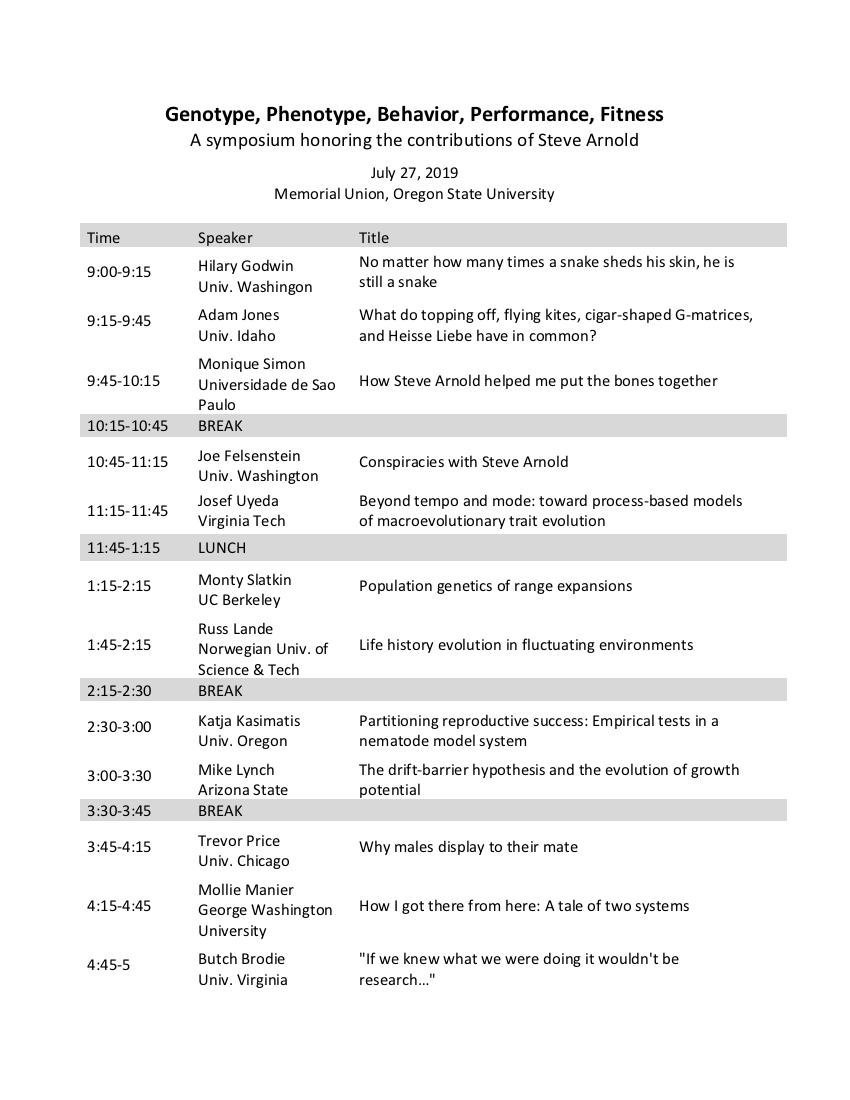 granex's tweet photo. #SteveFest in honor of the contributions of Steve Arnold to evolutionary biology starts this morning (9 am PDT). Live stream at https://t.co/OVXyM1Ic3J. Super lineup of speakers. https://t.co/qh9OnODEpx