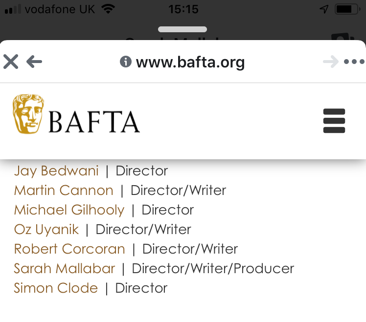 Once again our Producer, Writer, Director Sarah Mallabar @MallabarFilm is listed in the @BAFTA @BAFTAGuru Crew directory for 2019!! Huge thanks, #womeninfilm #shortfilm #writerslife #directorslife #producerslife #blessed